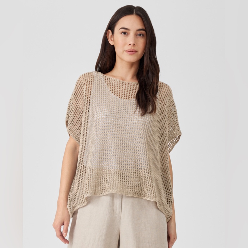 Eileen Fisher Organic Linen Délavé Bateau Neck Layering Top Size M in Natural